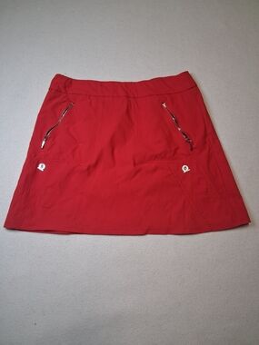 Simon Chang Red Mini Skirt with Zip Pocket Accents